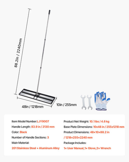 Updated Lawn Leveling Rake with Roller, 1218 x 255 mm Stainless Steel Lawn Leveler with 2133mm Adjustable Handle, Heavy Duty Yard Leveling Rake, Effort Saving Lawn Leveling Tool for Yard Golf Court