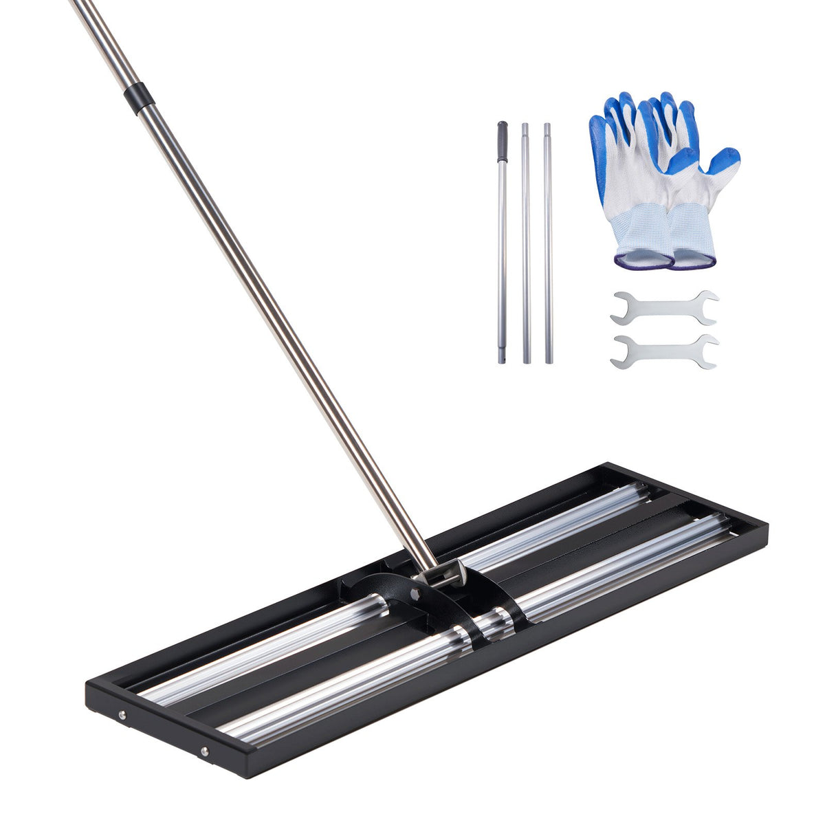 Updated Lawn Leveling Rake with Roller, 1218 x 255 mm Stainless Steel Lawn Leveler with 2133mm Adjustable Handle, Heavy Duty Yard Leveling Rake, Effort Saving Lawn Leveling Tool for Yard Golf Court