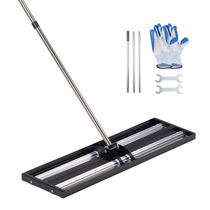 Updated Lawn Leveling Rake with Roller, 1218 x 255 mm Stainless Steel Lawn Leveler with 2133mm Adjustable Handle, Heavy Duty Yard Leveling Rake, Effort Saving Lawn Leveling Tool for Yard Golf Court