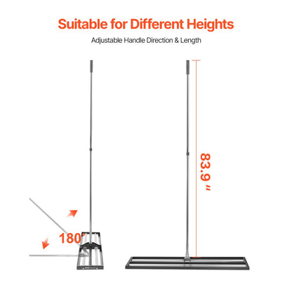 254 x 1219 mm Lawn Leveling Rake with 2130 mm Adjustable Handle for Yard Garden