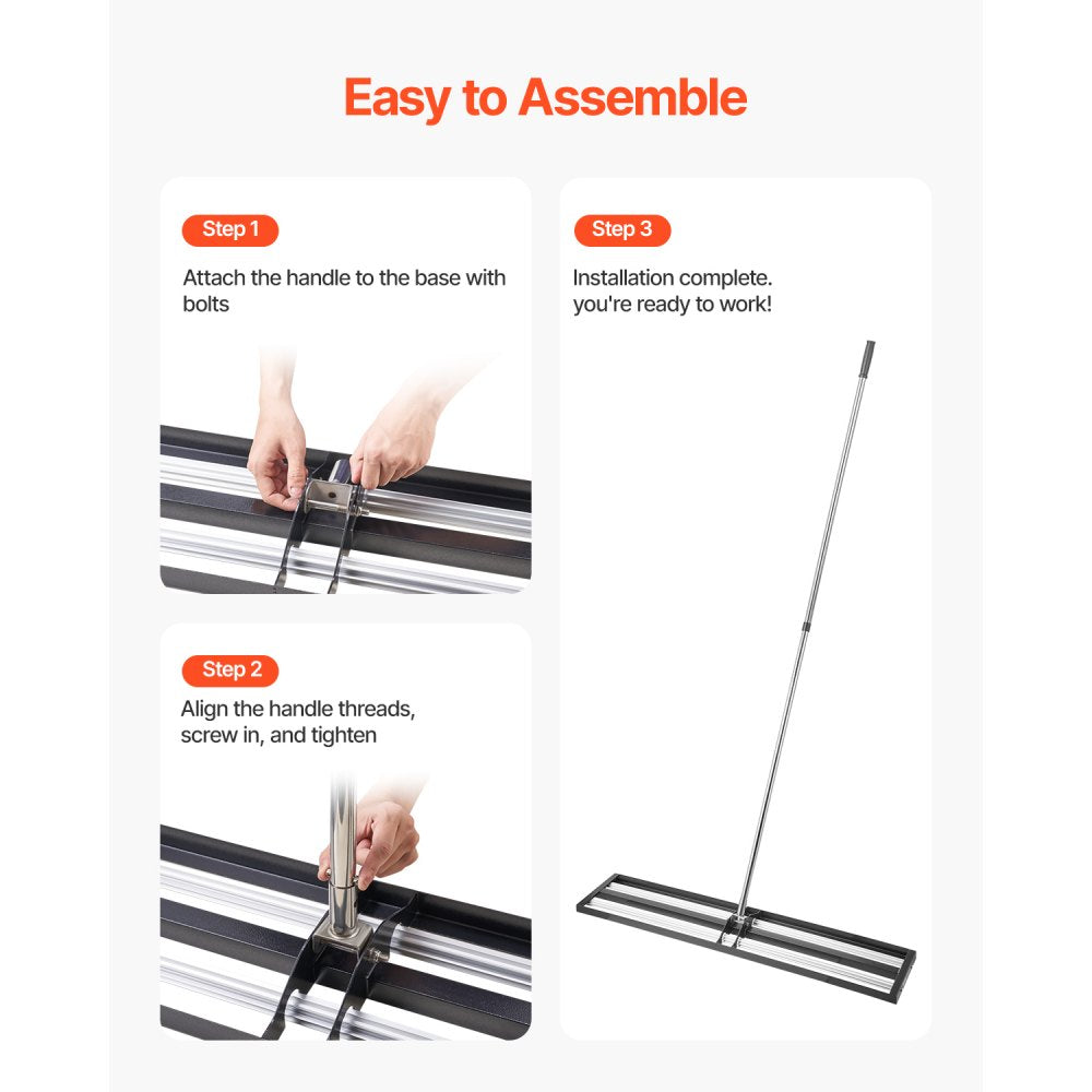 254 x 1219 mm Lawn Leveling Rake with 2130 mm Adjustable Handle for Yard Garden