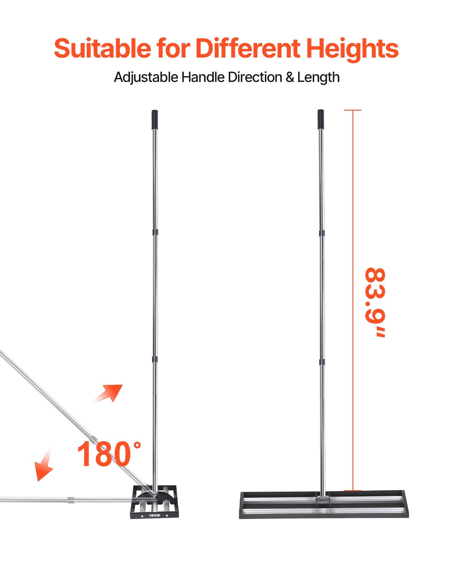Updated Lawn Leveling Rake with Roller, 914 x 254 mm Stainless Steel Lawn Leveler with 2133mm Adjustable Handle, Heavy Duty Yard Leveling Rake, Effort Saving Lawn Leveling Tool for Yard Golf Court