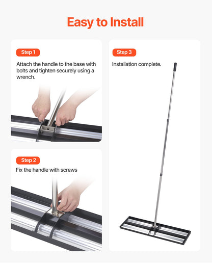Updated Lawn Leveling Rake with Roller, 914 x 254 mm Stainless Steel Lawn Leveler with 2133mm Adjustable Handle, Heavy Duty Yard Leveling Rake, Effort Saving Lawn Leveling Tool for Yard Golf Court