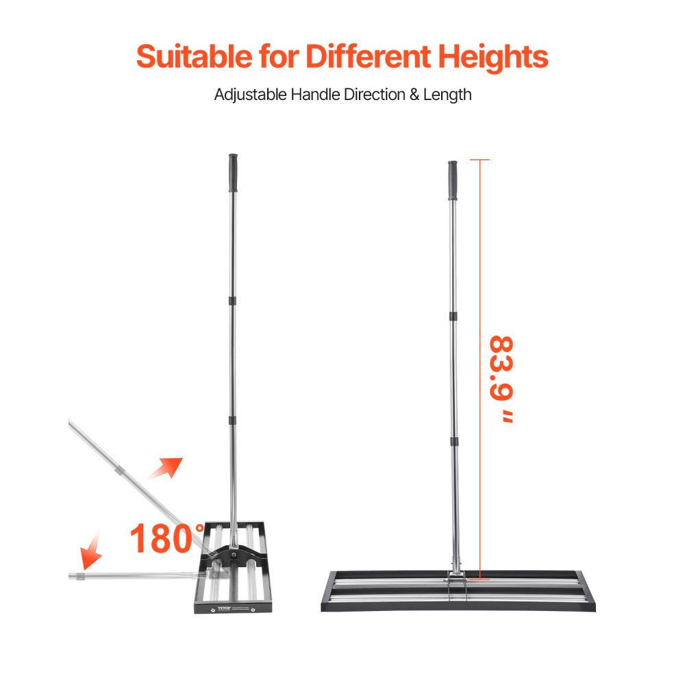 254 x 914 mm Lawn Leveling Rake with 2130 mm Adjustable Handle for Yard Garden