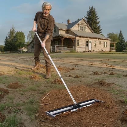 254 x 914 mm Lawn Leveling Rake with 2130 mm Adjustable Handle for Yard Garden