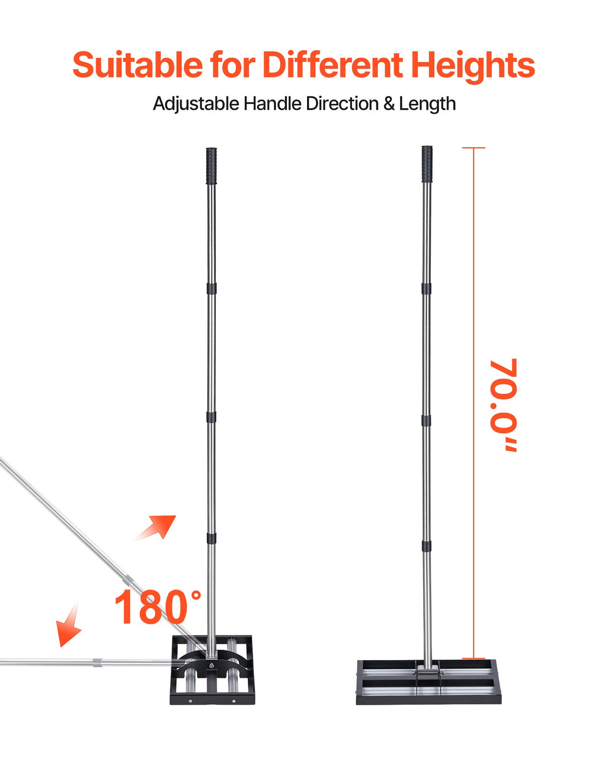 Updated Lawn Leveling Rake with Roller, 438 x 255 mm Stainless Steel Lawn Leveler with 1610mm Adjustable Handle, Heavy Duty Yard Leveling Rake, Effort Saving Lawn Leveling Tool for Yard Golf Court