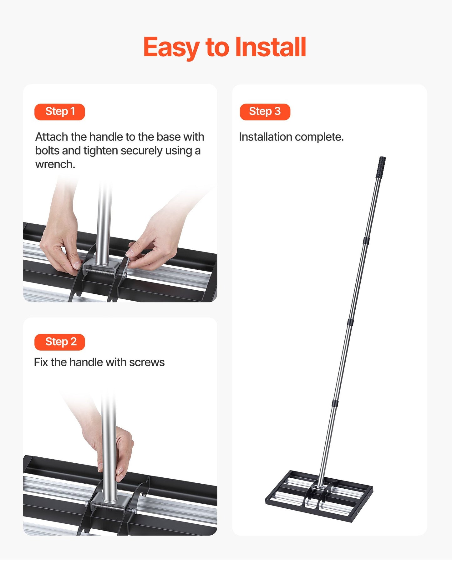 Updated Lawn Leveling Rake with Roller, 438 x 255 mm Stainless Steel Lawn Leveler with 1610mm Adjustable Handle, Heavy Duty Yard Leveling Rake, Effort Saving Lawn Leveling Tool for Yard Golf Court