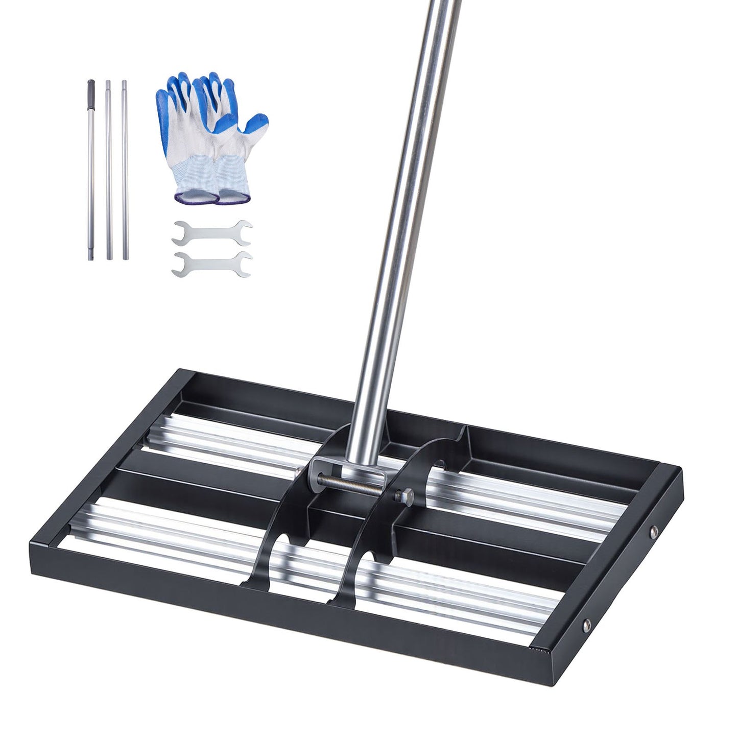 Updated Lawn Leveling Rake with Roller, 438 x 255 mm Stainless Steel Lawn Leveler with 1610mm Adjustable Handle, Heavy Duty Yard Leveling Rake, Effort Saving Lawn Leveling Tool for Yard Golf Court