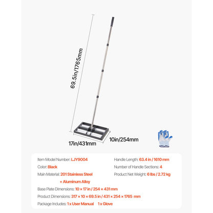 254 x 430 mm Lawn Leveling Rake with 1610 mm Adjustable Handle for Yard Garden