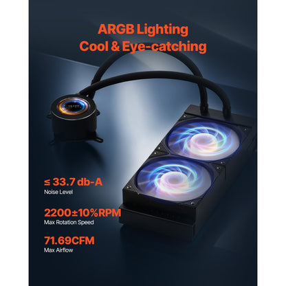 VEVOR CPU Liquid Cooler AIO CPU Water Cooler with ARGB Light & 120 mm PWN Fans