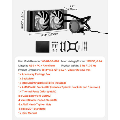 VEVOR CPU Liquid Cooler AIO CPU Water Cooler with ARGB Light & 120 mm PWN Fans