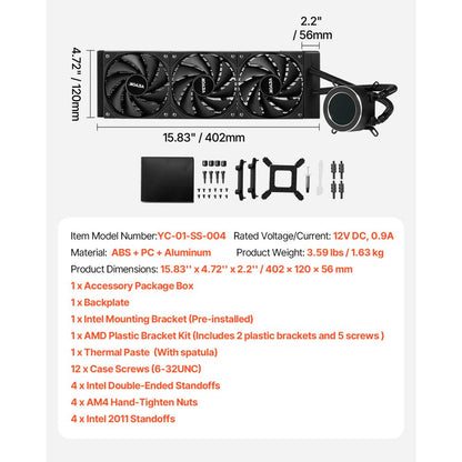VEVOR CPU Liquid Cooler AIO CPU Water Cooler with 3 PWN Fans(120 mm) Intel AMD