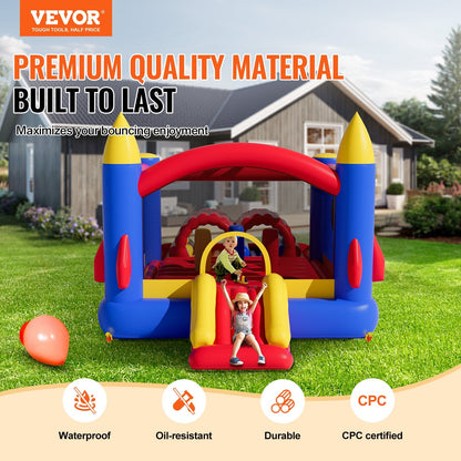 Inflatable Kids Playhouse with Slide & Blower, 4x2.4x2.4m Bouncy Castle