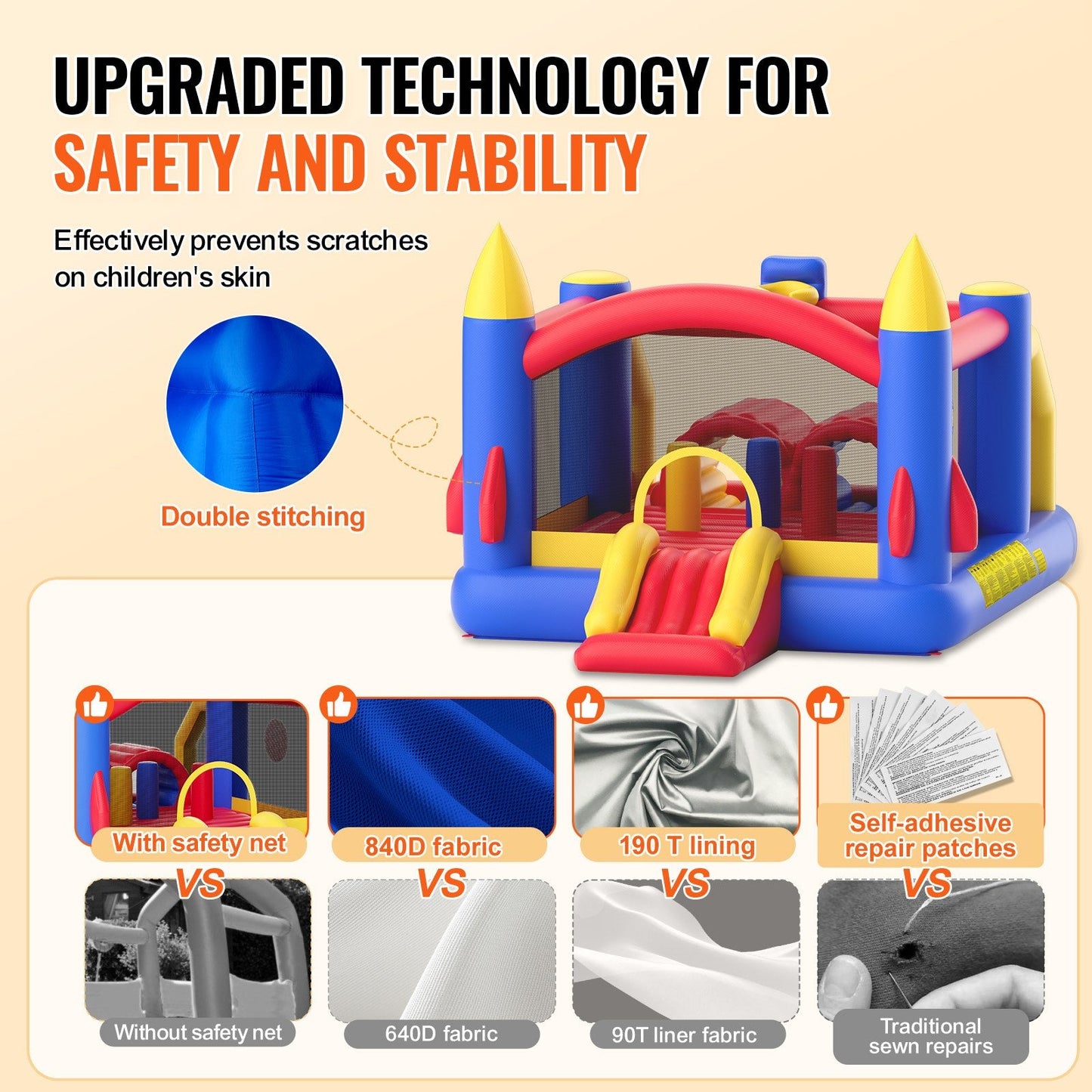 Inflatable Kids Playhouse with Slide & Blower, 4x2.4x2.4m Bouncy Castle