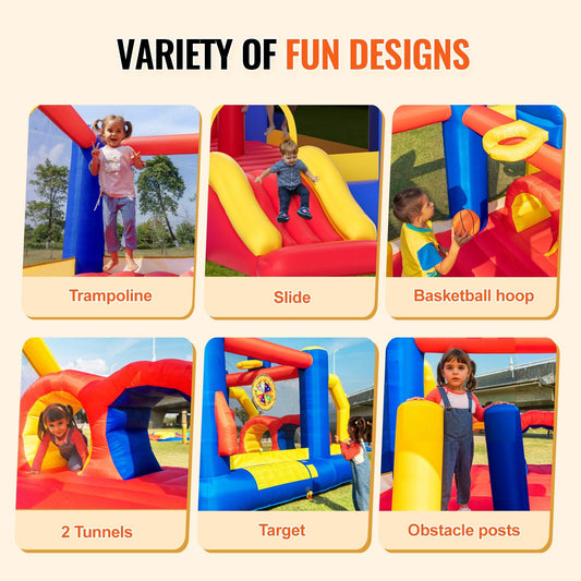 Inflatable Kids Playhouse with Slide & Blower, 4x2.4x2.4m Bouncy Castle