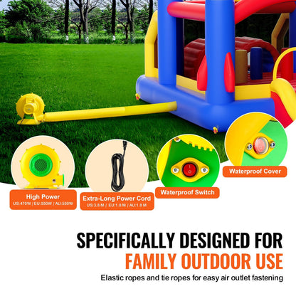 Inflatable Kids Playhouse with Slide & Blower, 4x2.4x2.4m Bouncy Castle