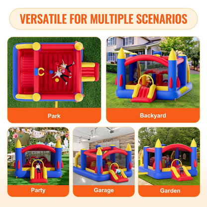Inflatable Kids Playhouse with Slide & Blower, 4x2.4x2.4m Bouncy Castle