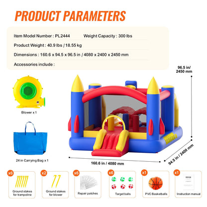 Inflatable Kids Playhouse with Slide & Blower, 4x2.4x2.4m Bouncy Castle
