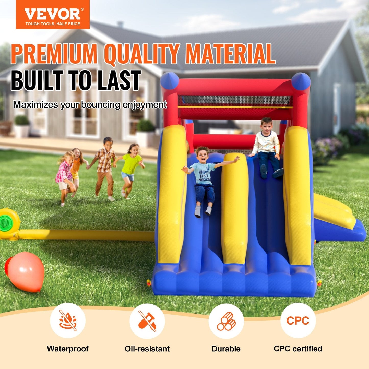 Outdoor Inflatable Bouncy Castle with Slide & Blower, 4.6x2.6x2.3m, 136 kg Capacity