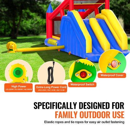 Outdoor Inflatable Bouncy Castle with Slide & Blower, 4.6x2.6x2.3m, 136 kg Capacity