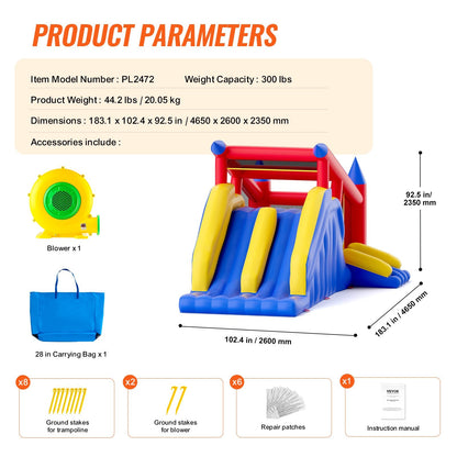 Outdoor Inflatable Bouncy Castle with Slide & Blower, 4.6x2.6x2.3m, 136 kg Capacity