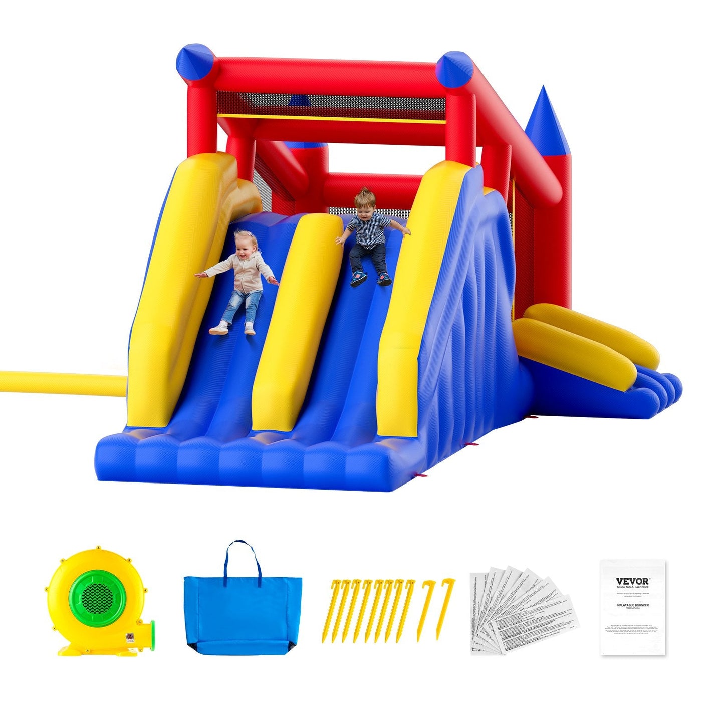 Outdoor Inflatable Bouncy Castle with Slide & Blower, 4.6x2.6x2.3m, 136 kg Capacity