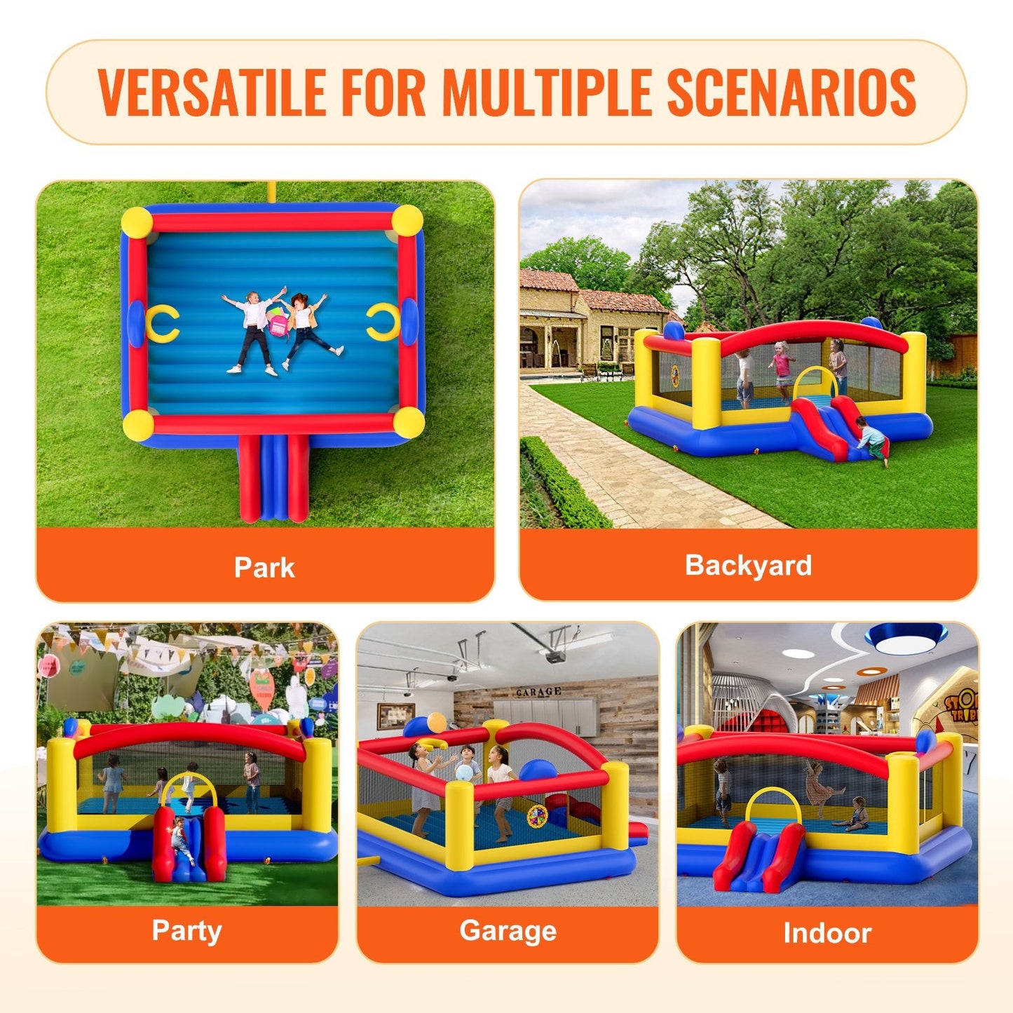 Inflatable Playhouse Trampoline with Slide & Blower, 4.5x4.4x2m, 181 kg Capacity