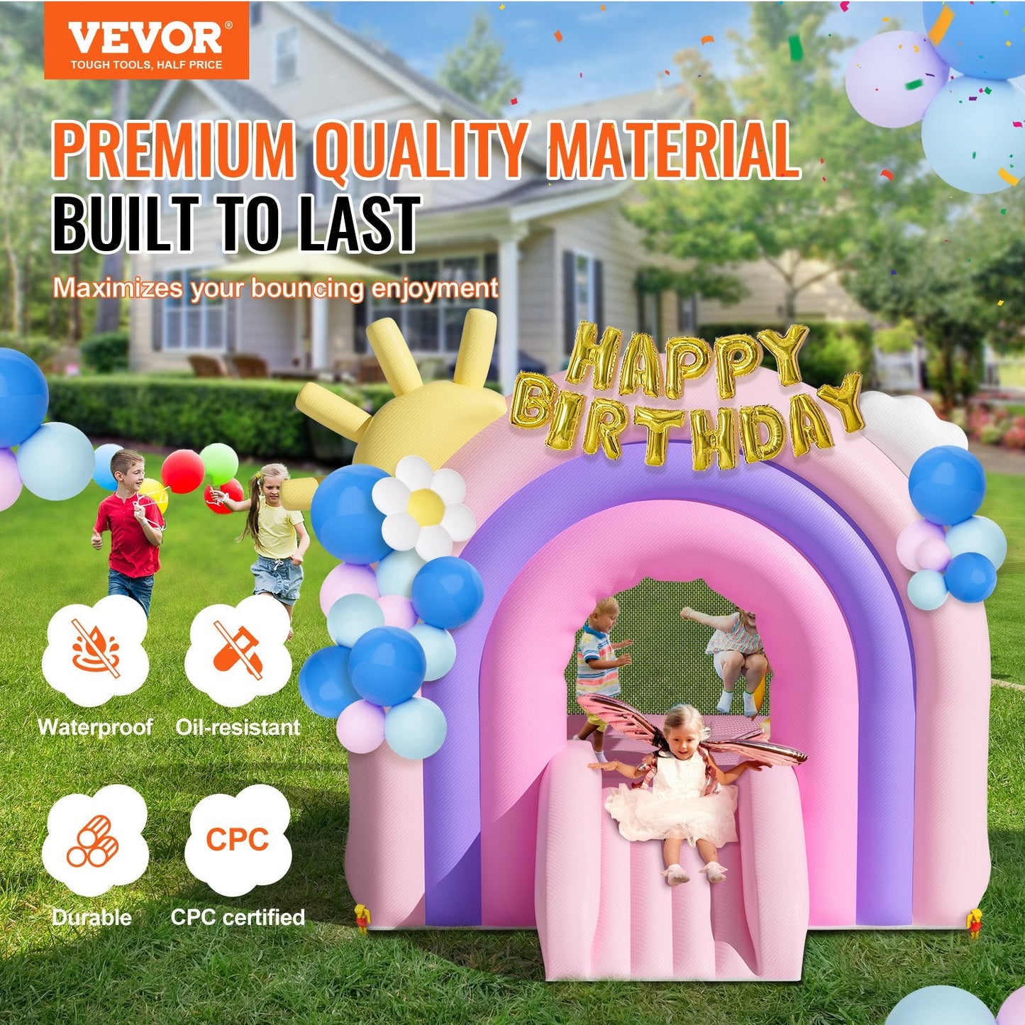 Inflatable Kids Bounce House with Slide and Blower, 2.8x2.3x2.3m, 90kg Capacity