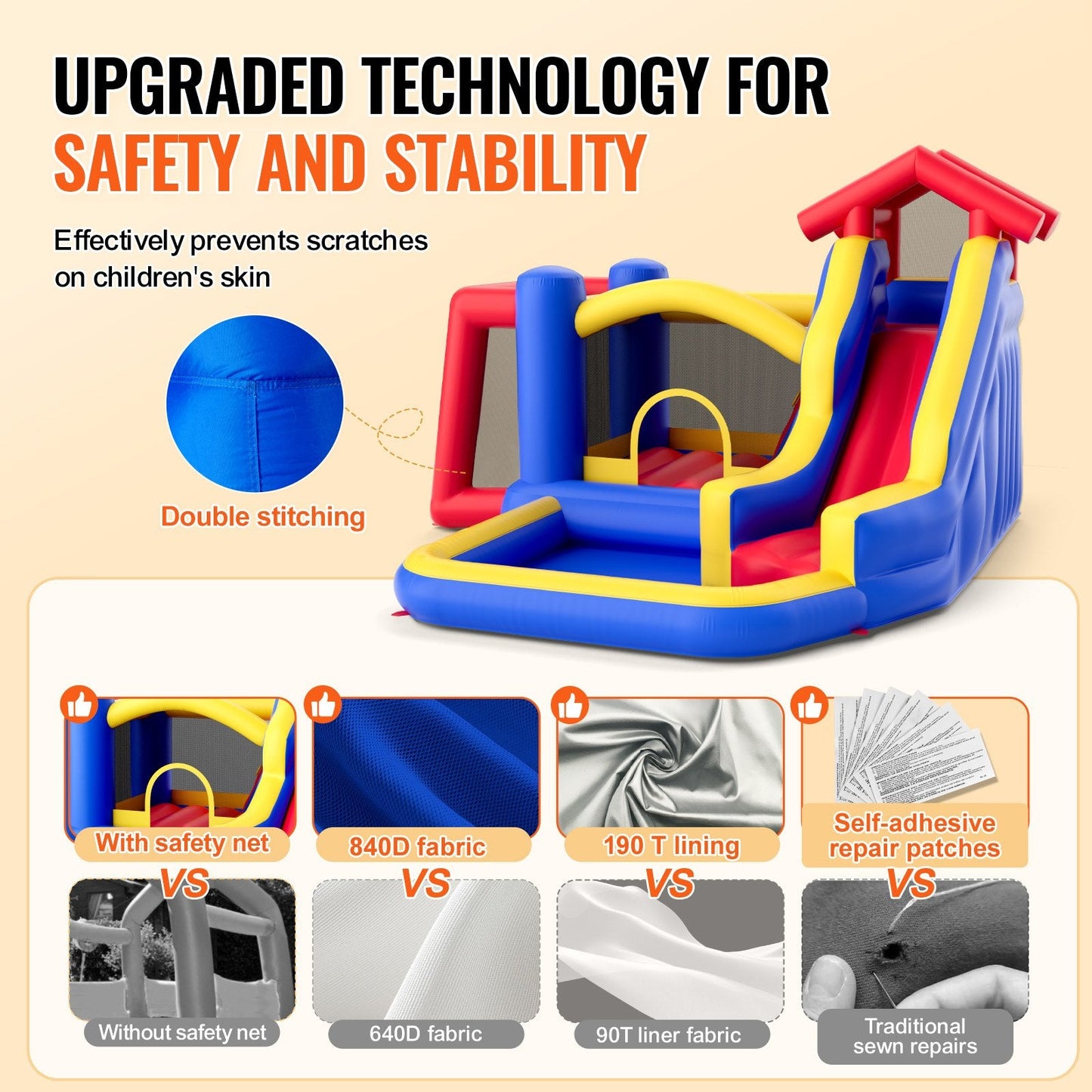 Inflatable Outdoor Playhouse Trampoline with Slide and Blower, 3.3x3x2.3m