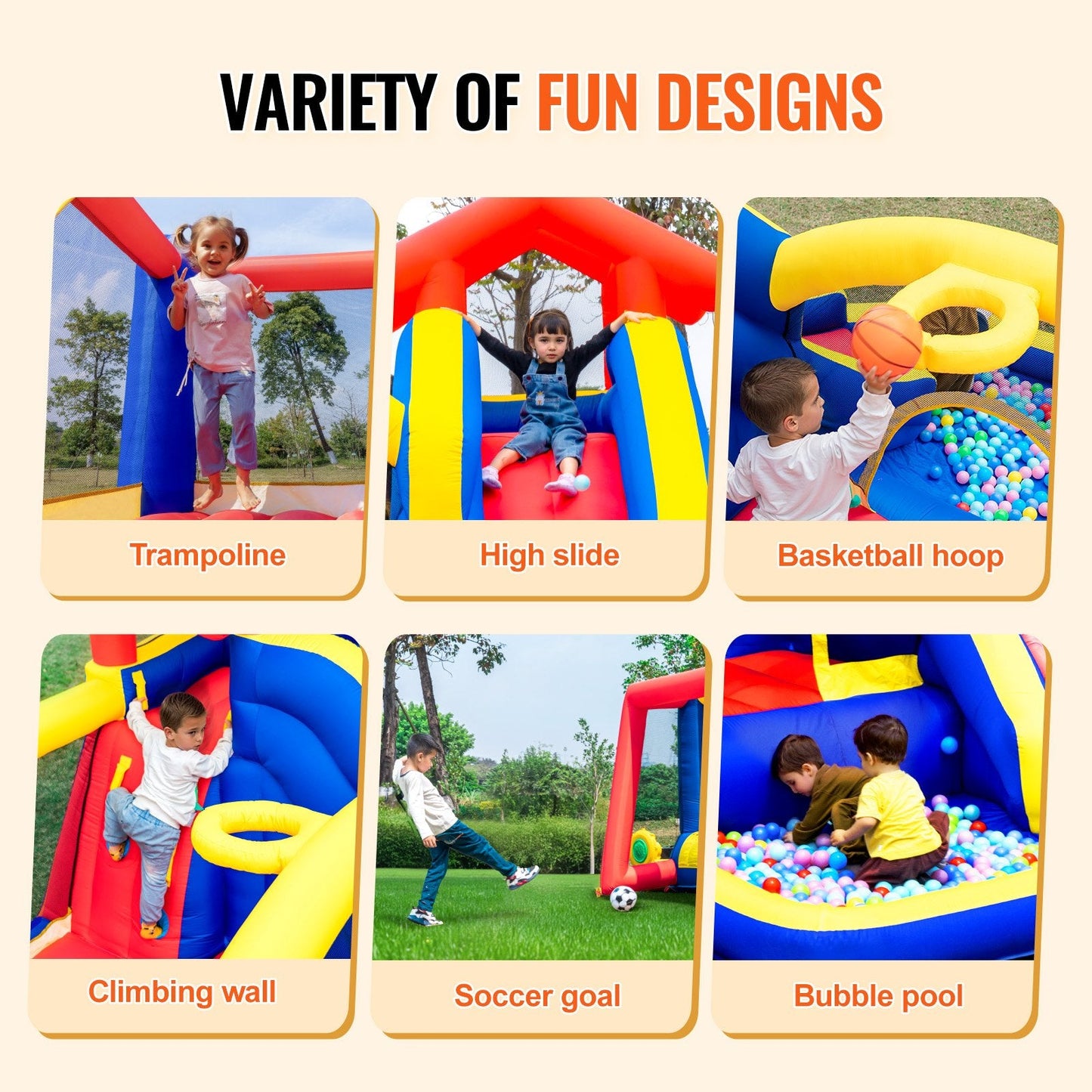Inflatable Outdoor Playhouse Trampoline with Slide and Blower, 3.3x3x2.3m