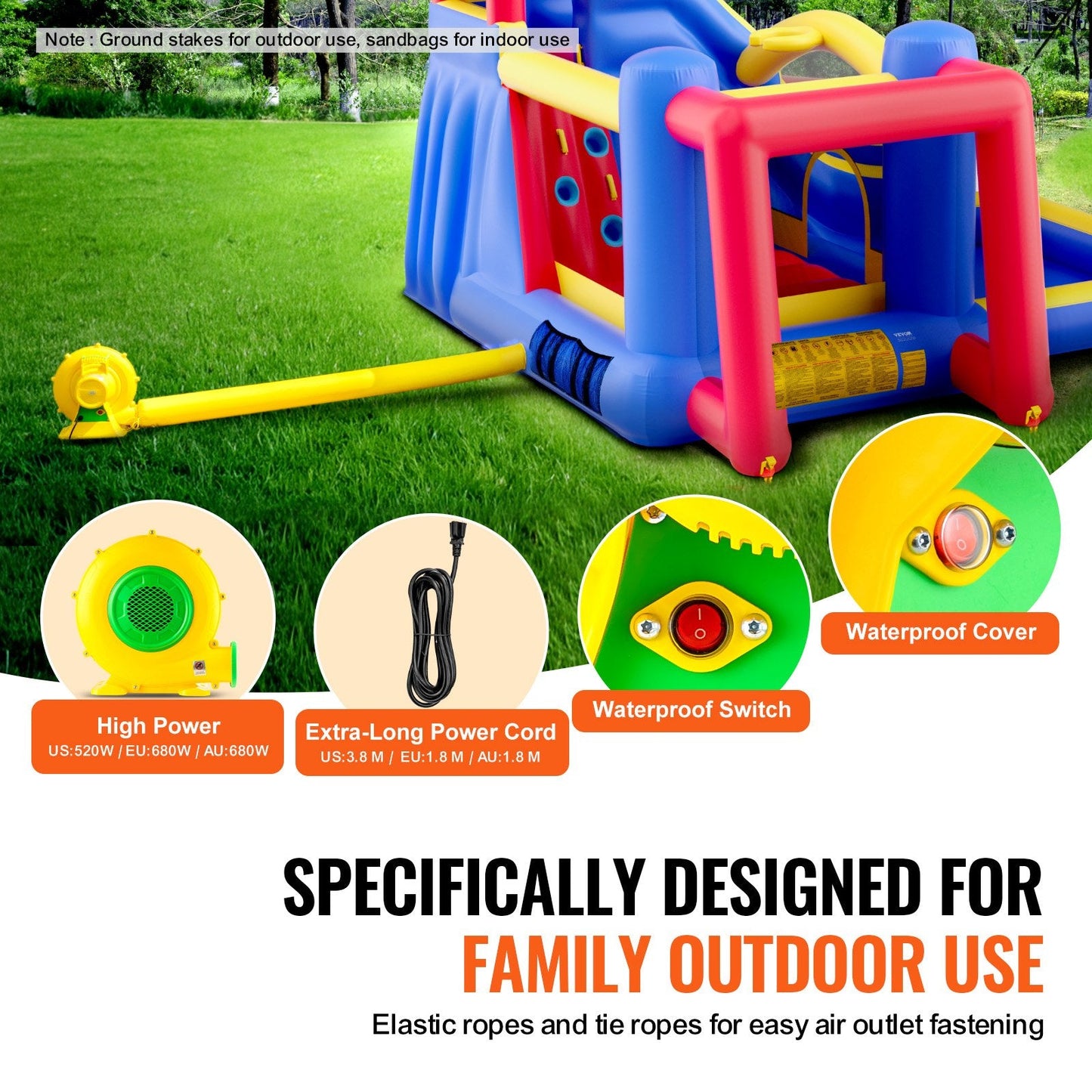 Inflatable Outdoor Playhouse Trampoline with Slide and Blower, 3.3x3x2.3m