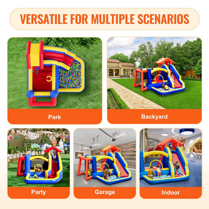 Inflatable Outdoor Playhouse Trampoline with Slide and Blower, 3.3x3x2.3m