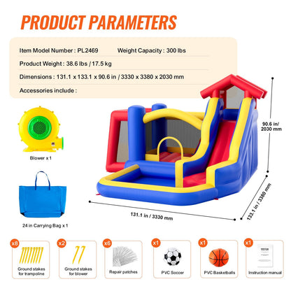Inflatable Outdoor Playhouse Trampoline with Slide and Blower, 3.3x3x2.3m