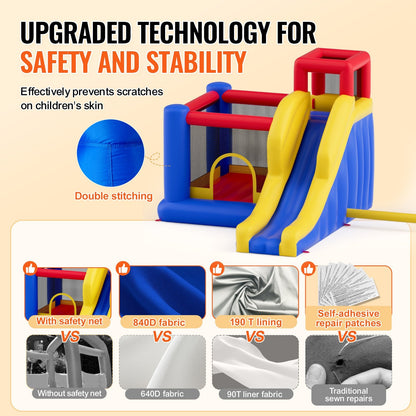 Inflatable Outdoor Playhouse Trampoline with Slide & Blower, 3.4x2.6x2.3m