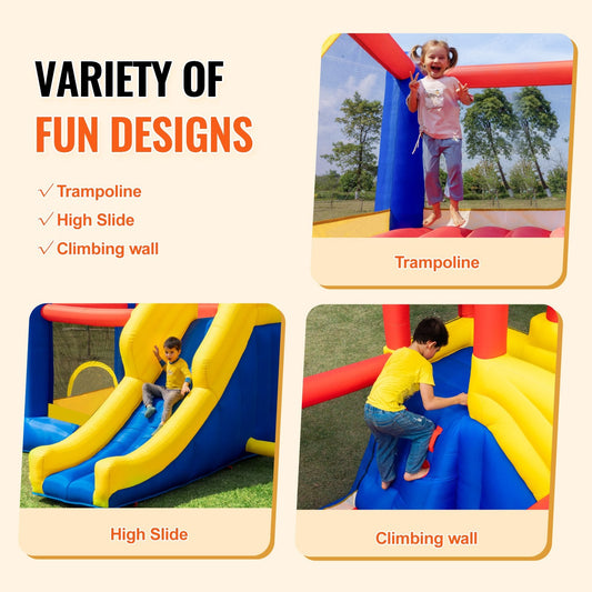 Inflatable Outdoor Playhouse Trampoline with Slide & Blower, 3.4x2.6x2.3m