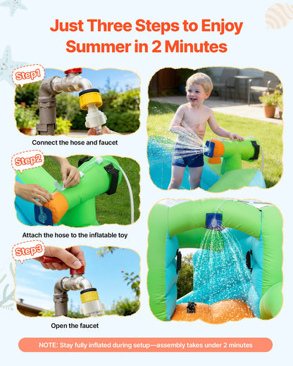 Inflatable Bounce House, 3.4 x 3.74 x 2.13 m Inflatable Bounce House Water Slide, Bouncer Castle with Castle Bounces, Basketball Hoop, Splash Pool & Water Ring Toss, for 3 to 4 Kids Ages 3 to 8