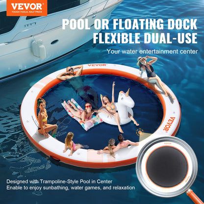 Inflatable Floating Dock with 2.43m Trampoline and Ladder for Beach and Pool Fun