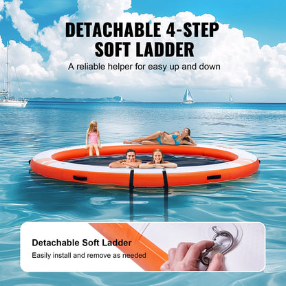 Inflatable Floating Dock with 2.43m Trampoline and Ladder for Beach and Pool Fun