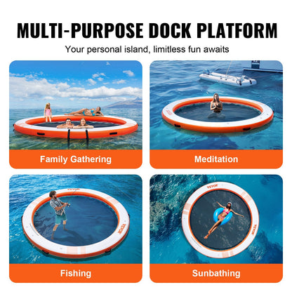 Inflatable Floating Dock with 2.43m Trampoline and Ladder for Beach and Pool Fun