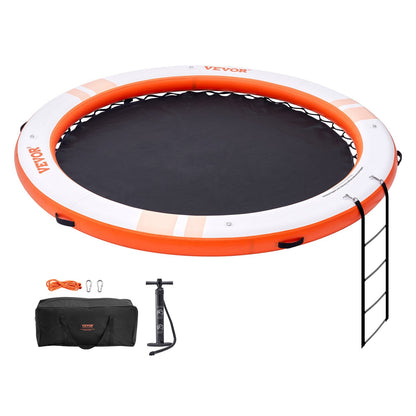 Inflatable Floating Dock with 2.43m Trampoline and Ladder for Beach and Pool Fun