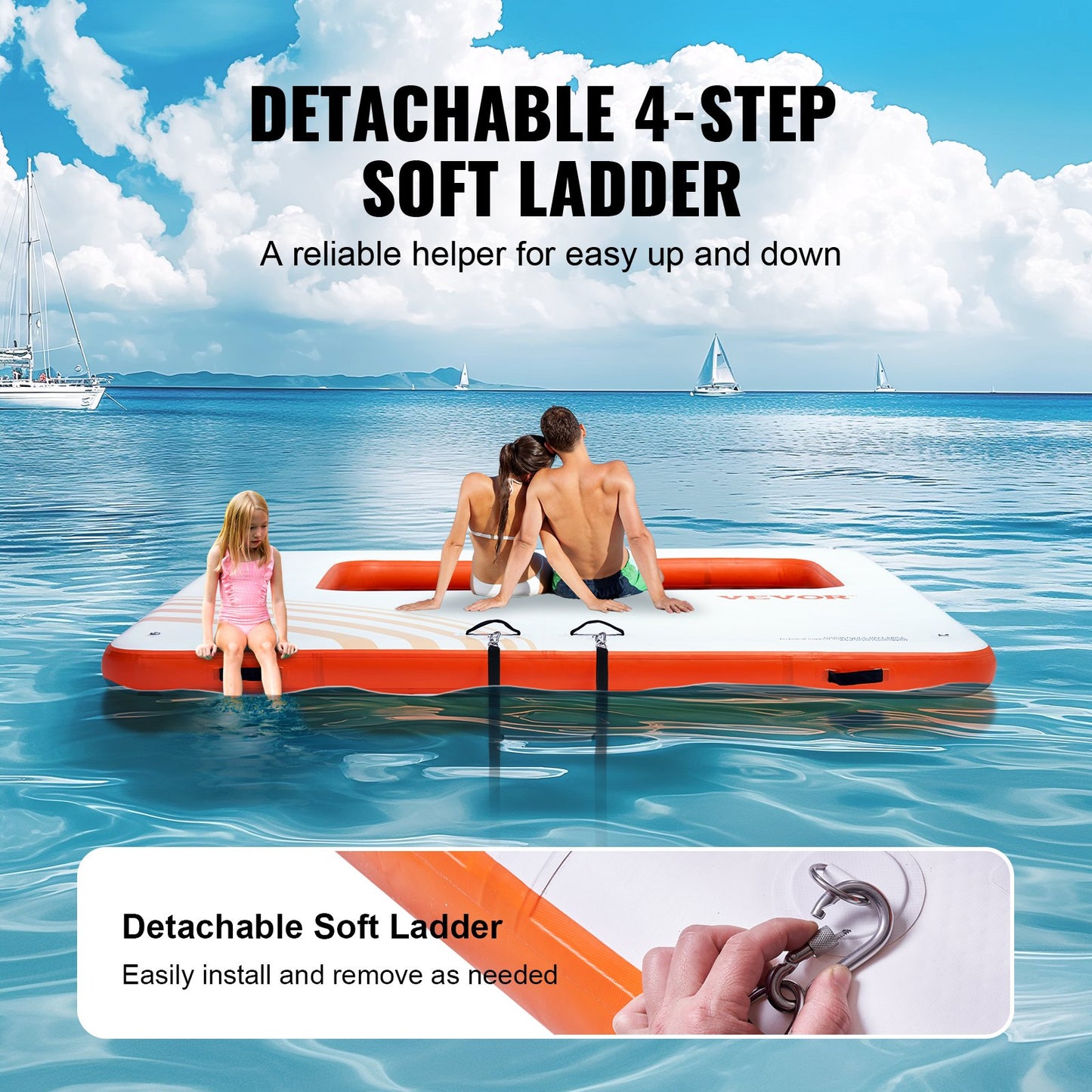 VEVOR Inflatable Floating Dock, 10x10FT Inflatable Dock Platform with 4*7FT Trampoline