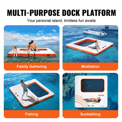 VEVOR Inflatable Floating Dock, 10x10FT Inflatable Dock Platform with 4*7FT Trampoline