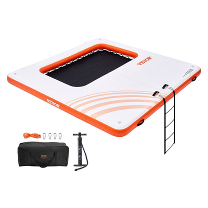 Inflatable Floating Dock with Trampoline and Ladder, 3x3m Water Platform