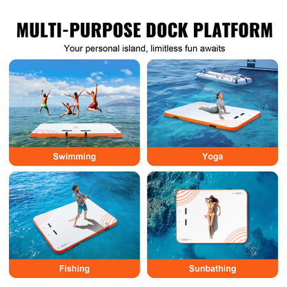 VEVOR Inflatable Floating Dock, 10 x 8FT Inflatable Dock Platform, Non-Slip Water