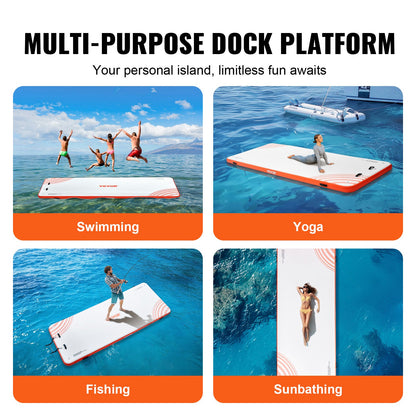 VEVOR Inflatable Floating Dock, 15 x 6FT Inflatable Dock Platform, Non-Slip Water