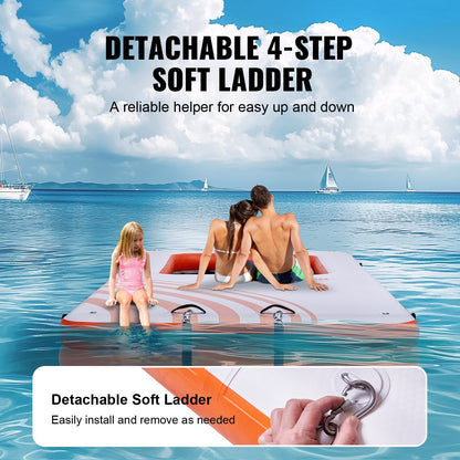 Inflatable Floating Water Dock with 1.2x1.8m Trampoline & Ladder, 4.57x1.98m Platform