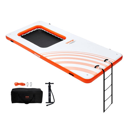 Inflatable Floating Water Dock with 1.2x1.8m Trampoline & Ladder, 4.57x1.98m Platform