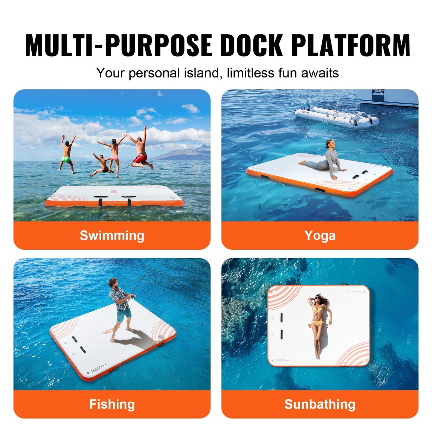 Inflatable Floating Dock Platform with Ladder and Pump, 1.82 x 1.52 m, 11 kg