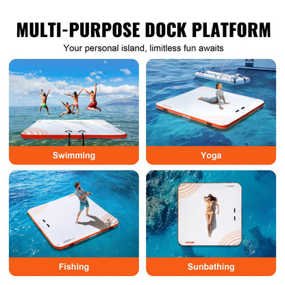 VEVOR Inflatable Floating Dock, 7 x 7FT Inflatable Dock Platform, Non-Slip Water