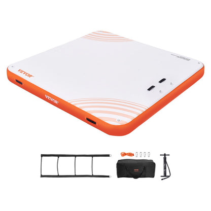 Inflatable Floating Dock Platform with Ladder, 2.13 x 2.13m Non-Slip Raft Mat